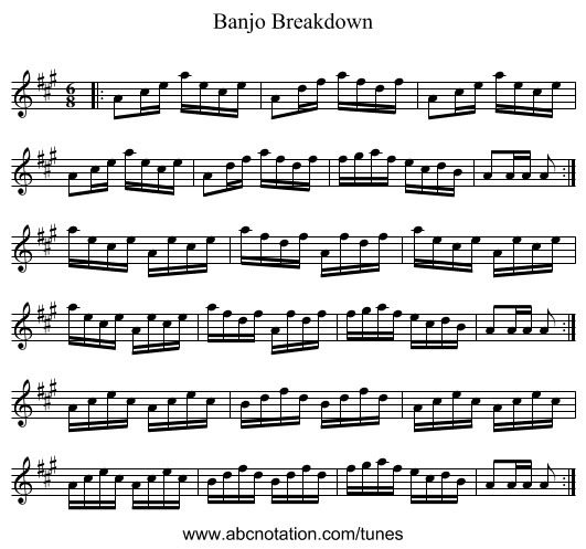 Banjo Breakdown - staff notation