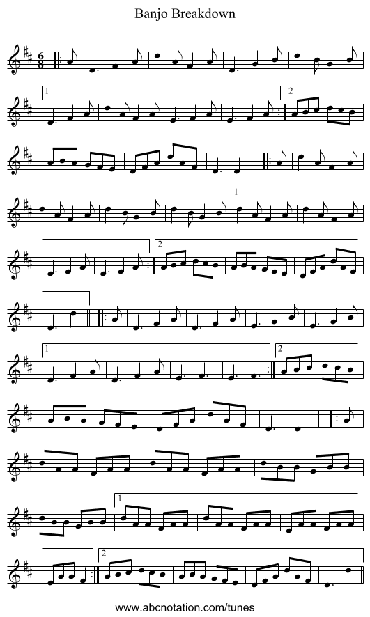 Banjo Breakdown - staff notation