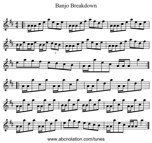 Banjo Breakdown - staff notation
