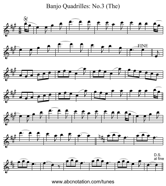Banjo Quadrilles: No.3 (The) - staff notation