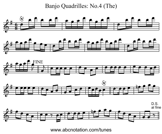 Banjo Quadrilles: No.4 (The) - staff notation