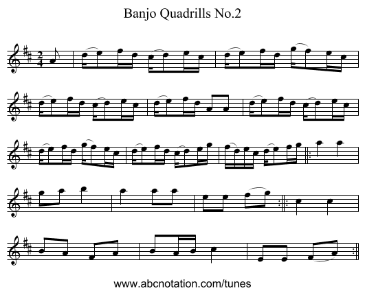 Banjo Quadrills No.2 - staff notation