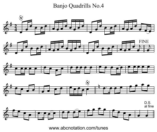 Banjo Quadrills No.4 - staff notation
