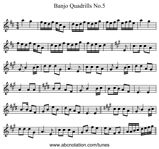 Banjo Quadrills No.5 - staff notation