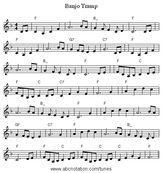 Banjo Tramp - staff notation