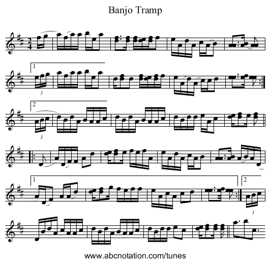 Banjo Tramp - staff notation
