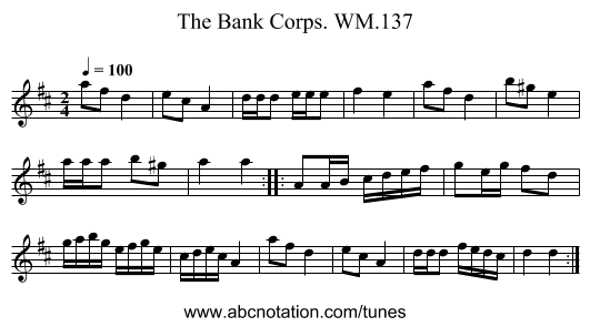 Bank Corps. WM.137, The - staff notation