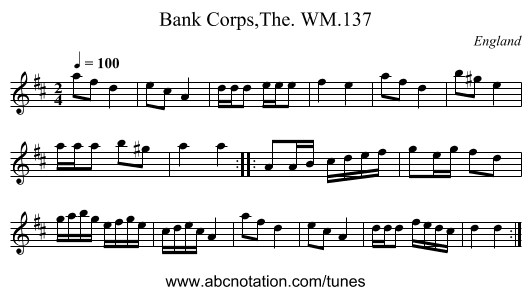 Bank Corps,The. WM.137 - staff notation