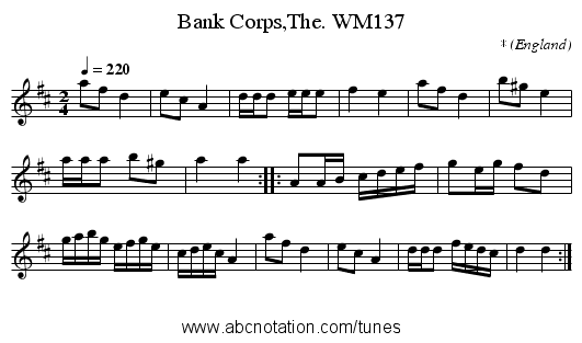 Bank Corps,The. WM137 - staff notation