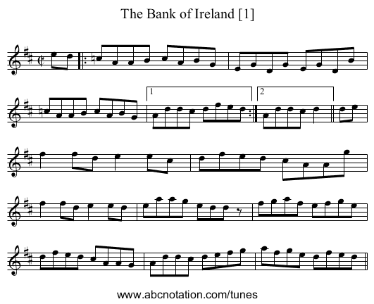 Bank of Ireland [1], The - staff notation