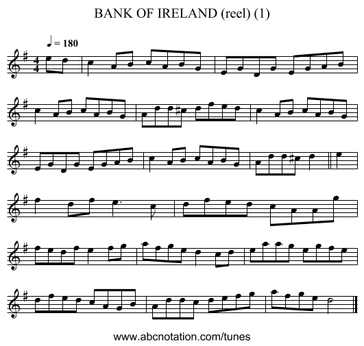 BANK OF IRELAND (reel) (1) - staff notation