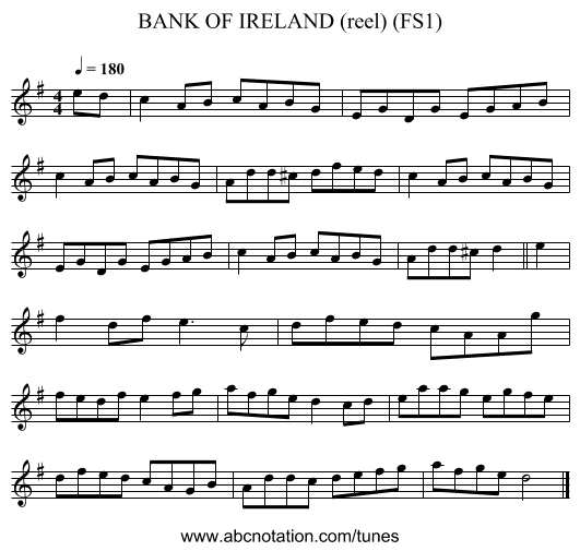 BANK OF IRELAND (reel) (FS1) - staff notation