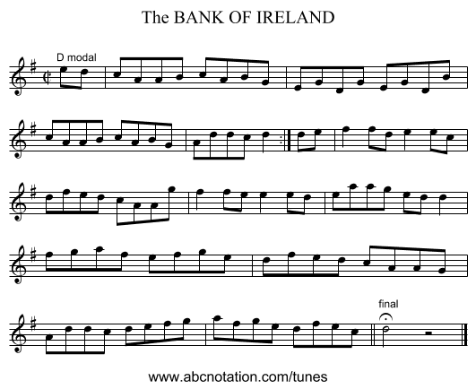 BANK OF IRELAND, The - staff notation