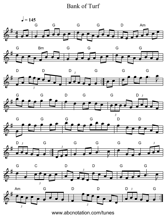 Bank of Turf - staff notation