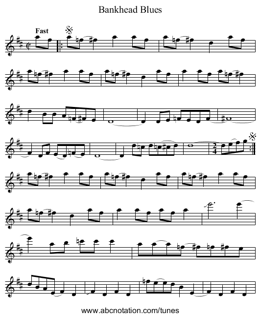 Bankhead Blues - staff notation