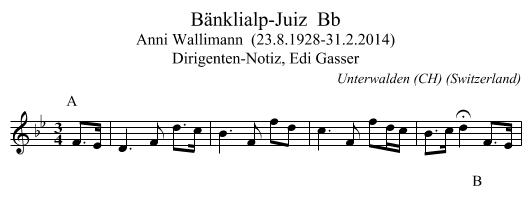 Bänklialp-Juiz  Bb - staff notation