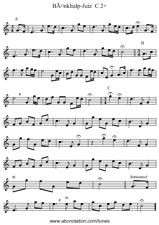 Bänklialp-Juiz C 2+ - staff notation