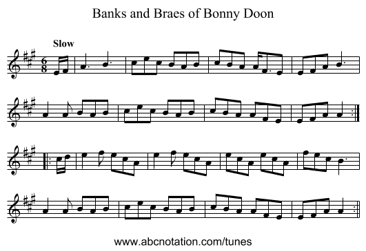 Banks and Braes of Bonny Doon - staff notation