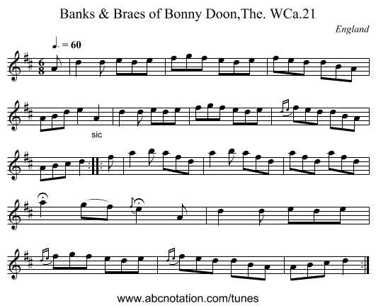 Banks & Braes of Bonny Doon,The. WCa.21 - staff notation