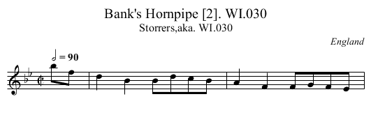 Bank's Hornpipe [2]. WI.030 - staff notation