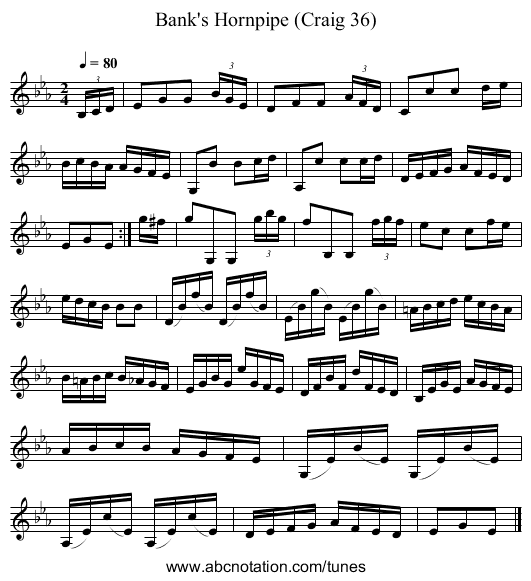 Bank's Hornpipe (Craig 36) - staff notation