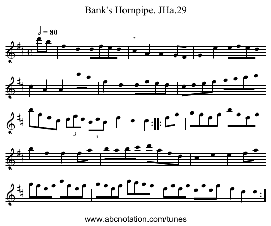 Bank's Hornpipe. JHa.29 - staff notation