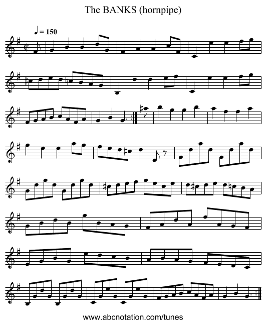 BANKS (hornpipe), The - staff notation