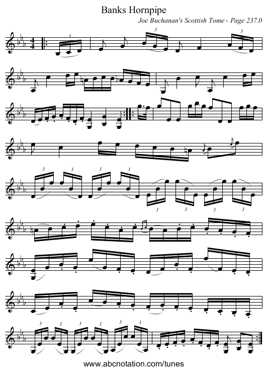 Banks Hornpipe - staff notation