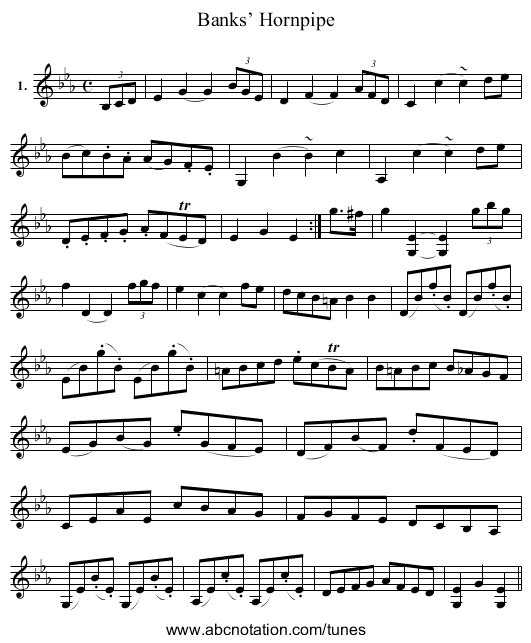 Banks’ Hornpipe - staff notation