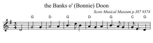 Banks o' (Bonnie) Doon, the  - staff notation