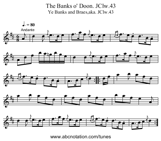 Banks o' Doon. JClw.43, The - staff notation