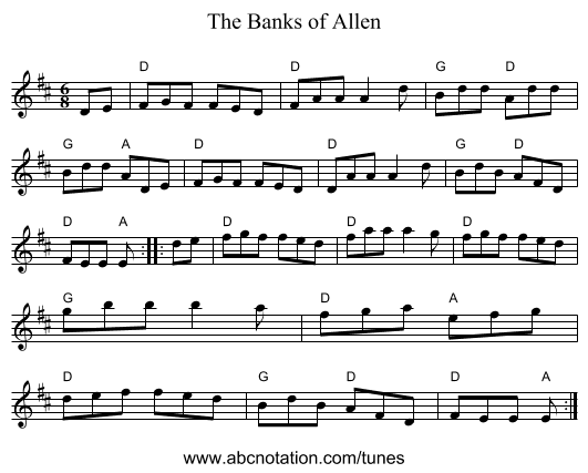 Banks of Allen, The - staff notation