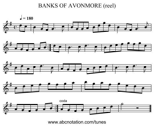 BANKS OF AVONMORE (reel) - staff notation
