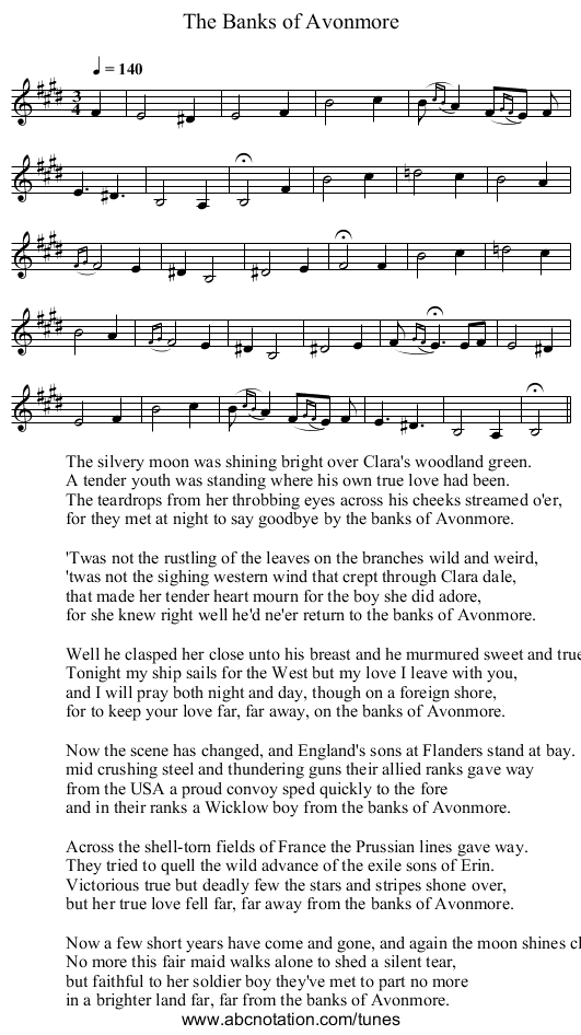 Banks of Avonmore, The - staff notation