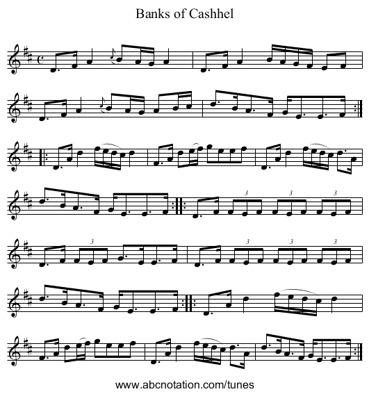 Banks of Cashhel - staff notation