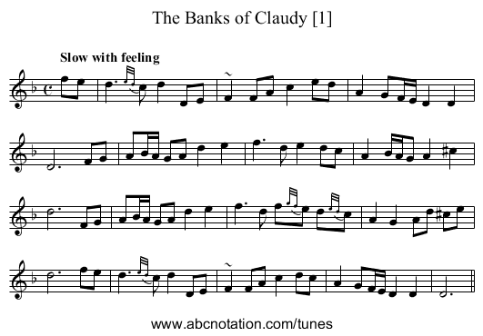 Banks of Claudy [1], The - staff notation