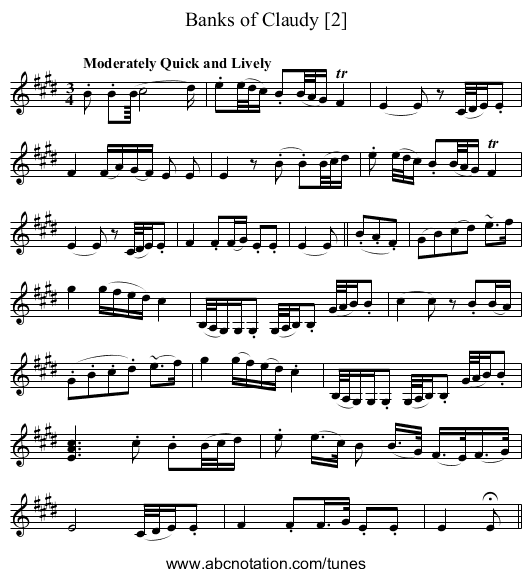 Banks of Claudy [2] - staff notation