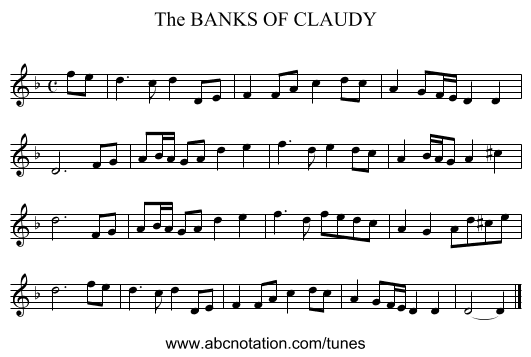 BANKS OF CLAUDY, The - staff notation