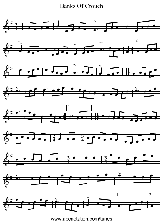 Banks Of Crouch - staff notation