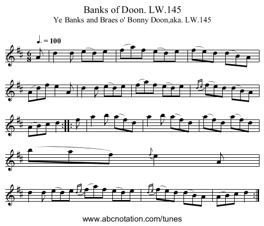 Banks of Doon. LW.145 - staff notation