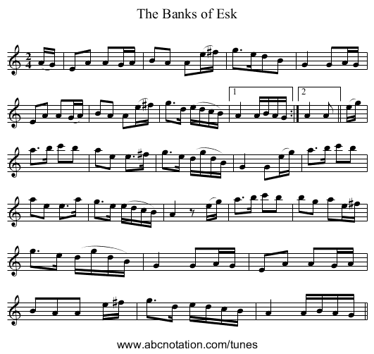 Banks of Esk, The - staff notation
