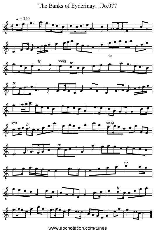 Banks of Eyderinay.  JJo.077, The - staff notation