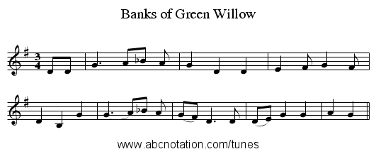 Banks of Green Willow - staff notation