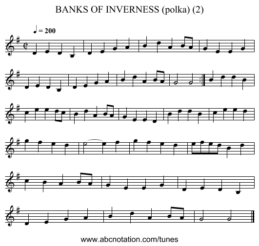 BANKS OF INVERNESS (polka) (2) - staff notation