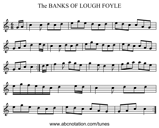 BANKS OF LOUGH FOYLE, The - staff notation