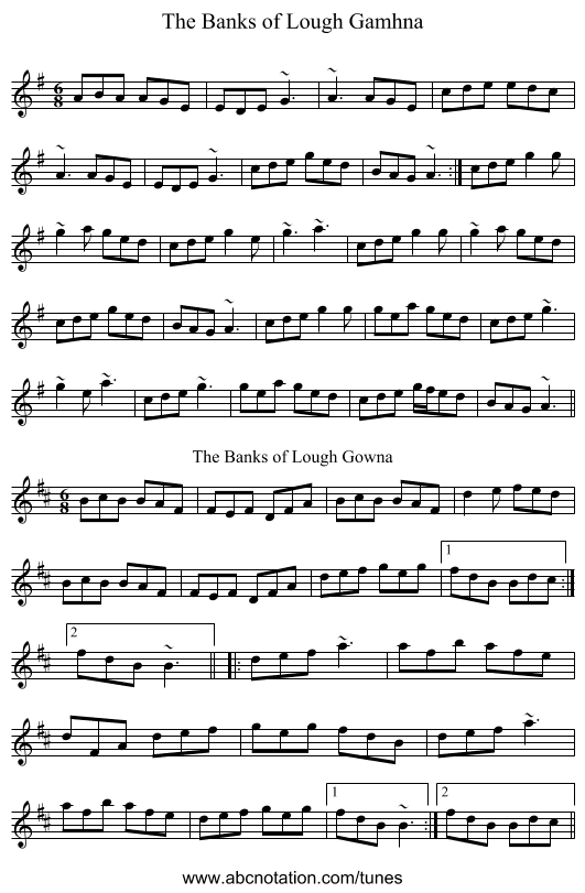 Banks of Lough Gamhna, The - staff notation