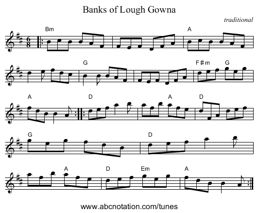 Banks of Lough Gowna - staff notation