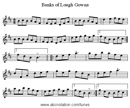 Banks of Lough Gowna - staff notation