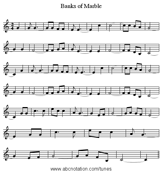 Banks of Marble - staff notation