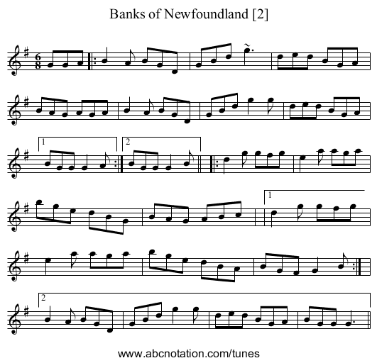 Banks of Newfoundland [2] - staff notation